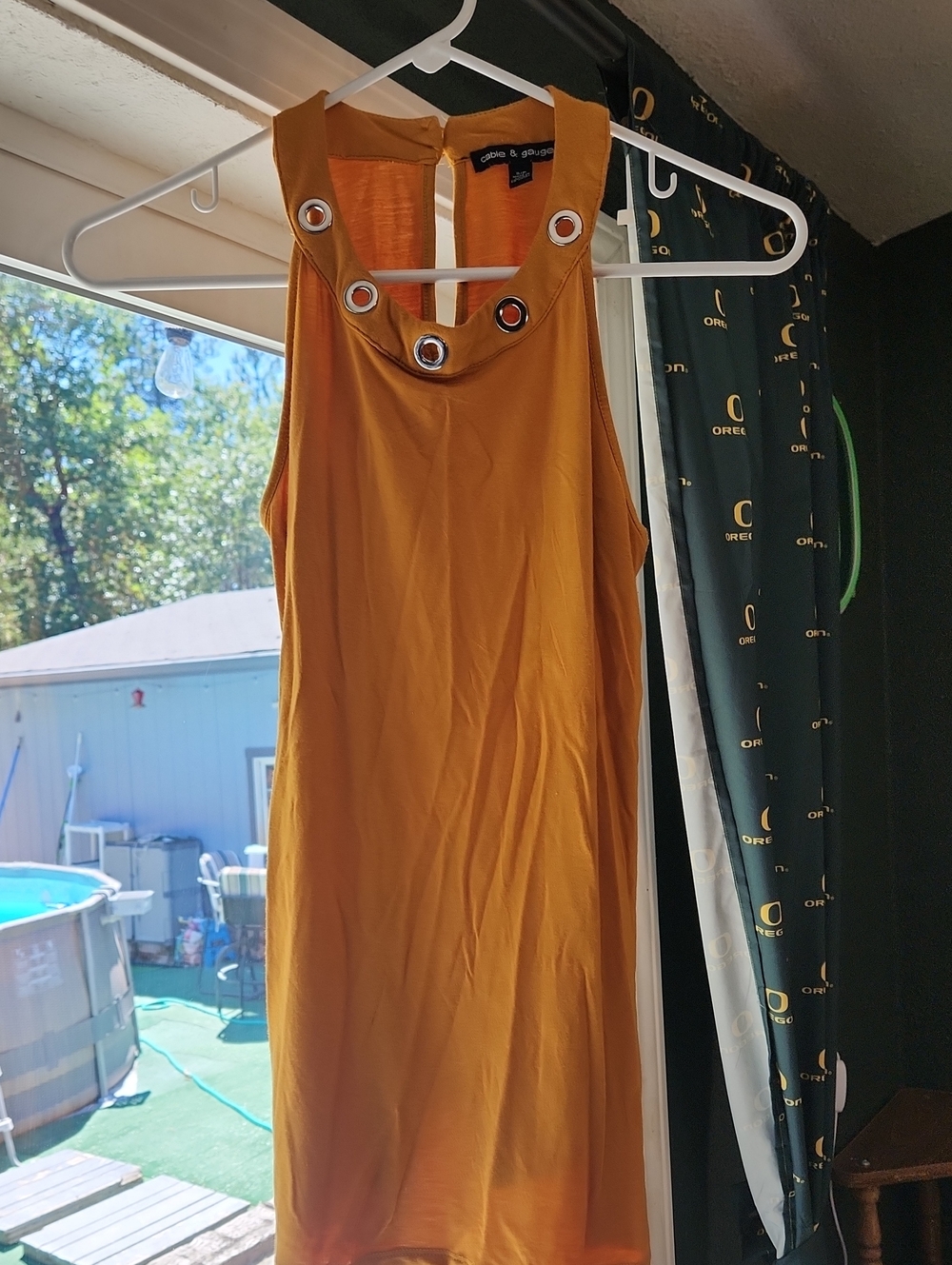 Sleeveless Mustard Halter Dress with Grommet Detail